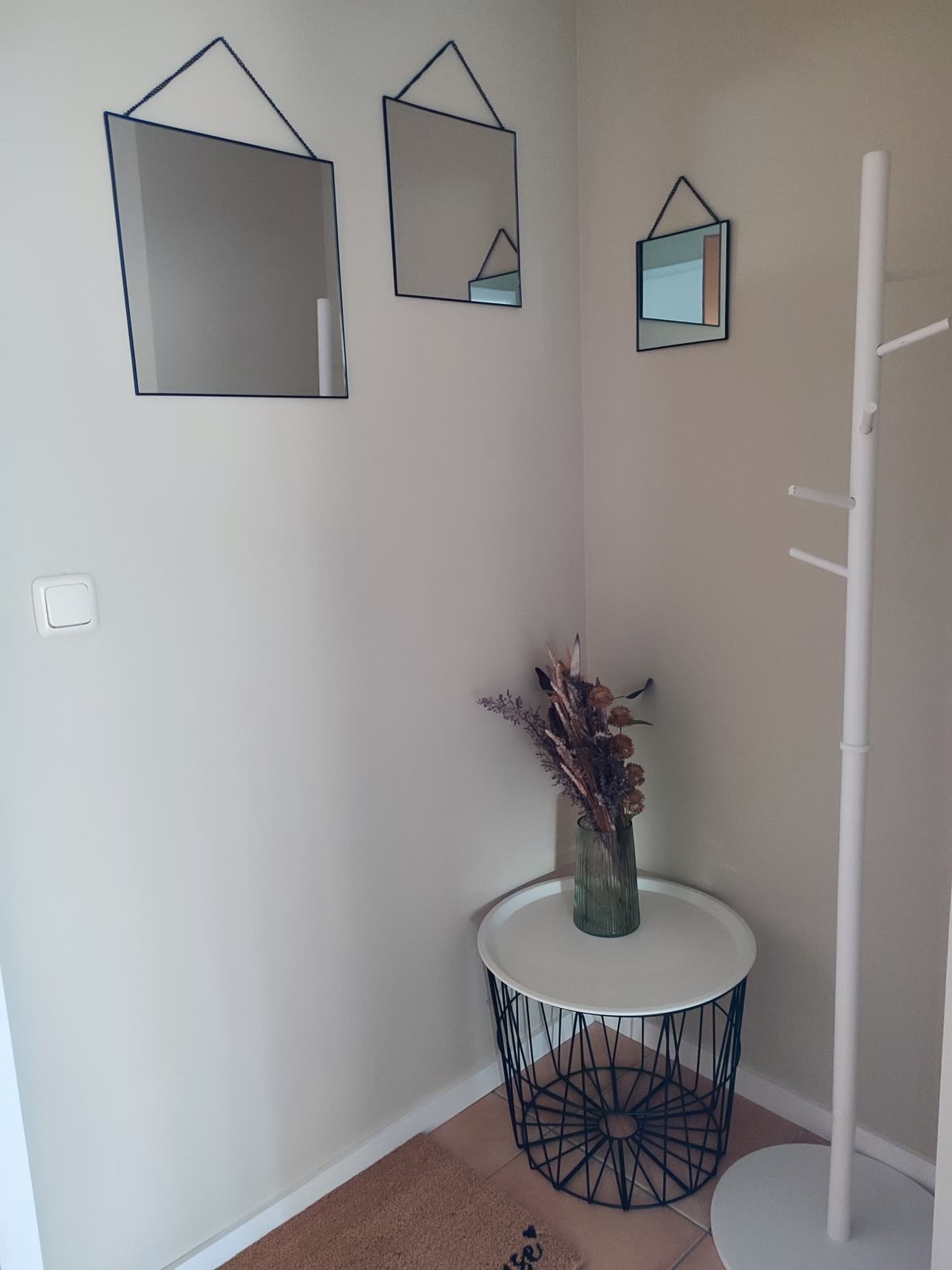 Bright entrance hall with coat rack and mirrors